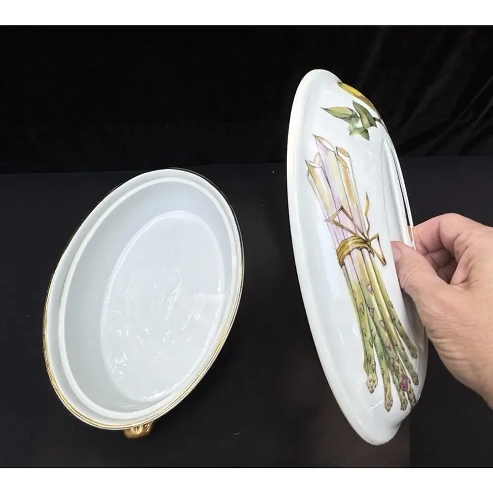 Royal Worcester Fine Porcelain 10” Oval Lidded Casserole Dish Gold Trim -4O